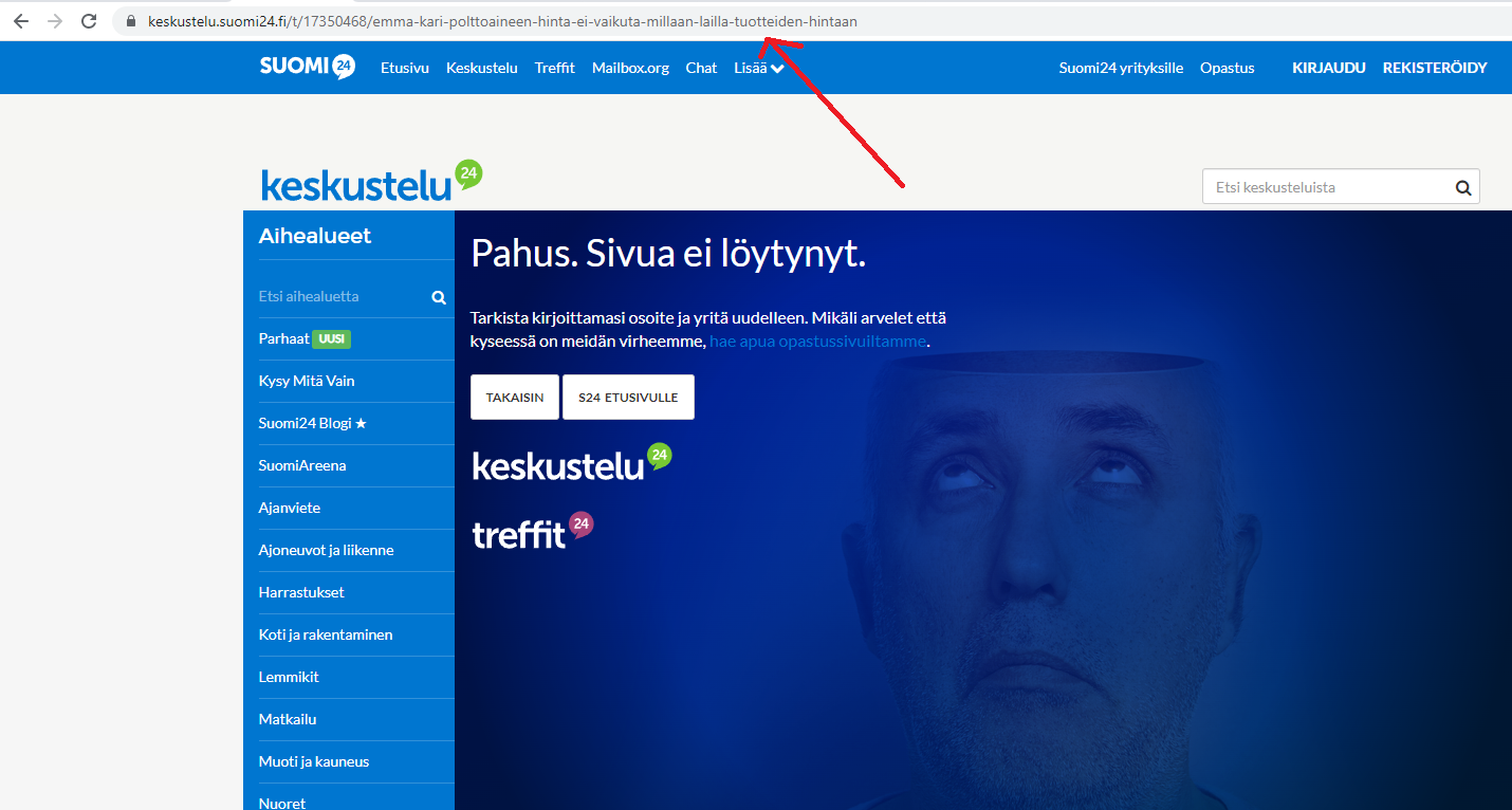 Suomi24 sivun virheviesti