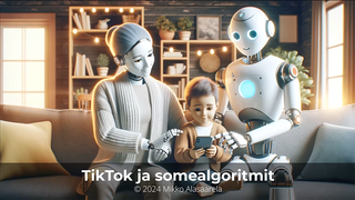 Kuvituskuva, jossa robotit käyttävät kännykkää